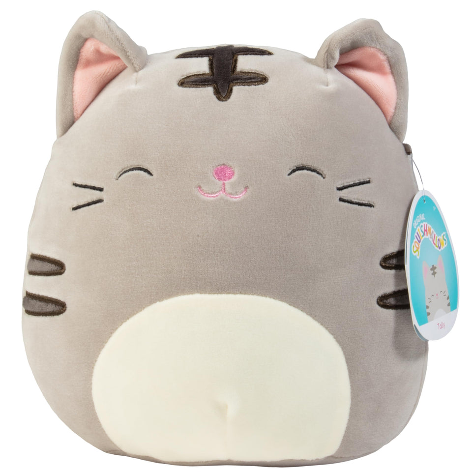 Squishmallows Tally the Grey Cat 8-inch plush closeup for cuddle-worthy detail.