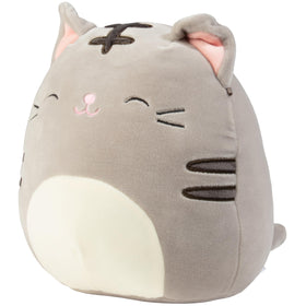 Squishmallows Tally grey cat 8-inch smiling face, perfect for gifting.