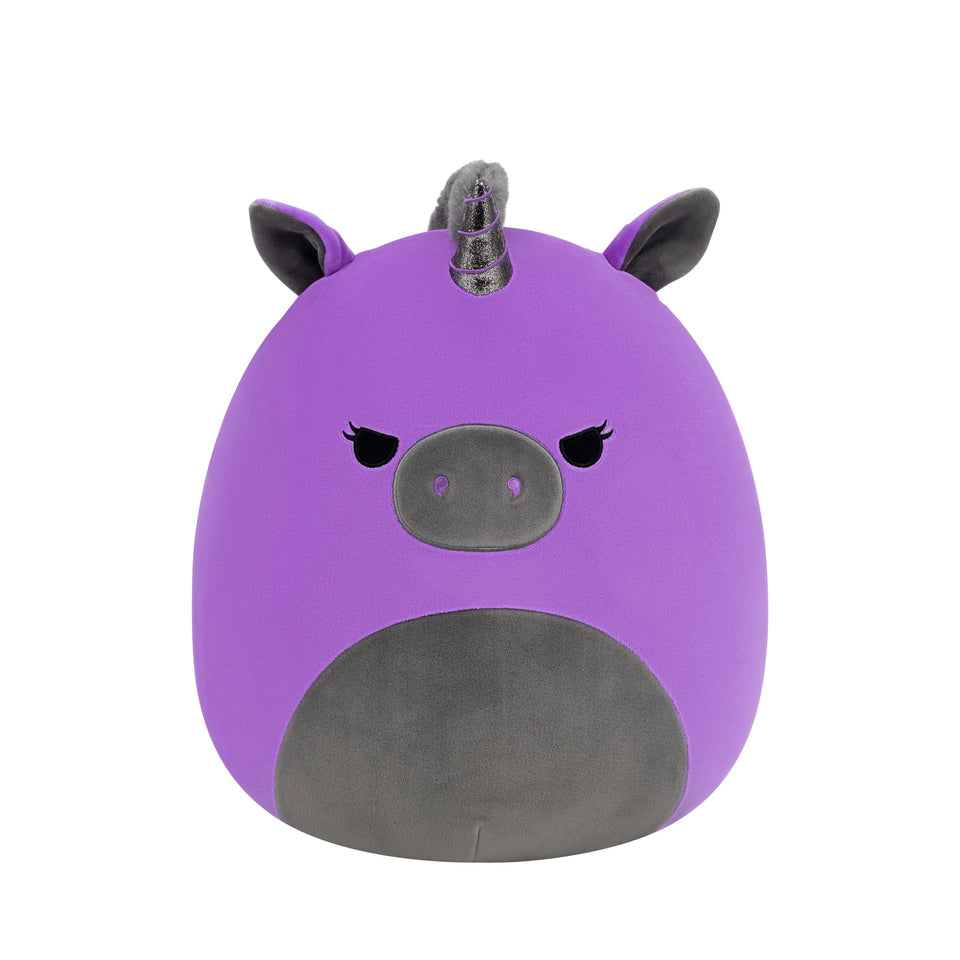 Squishmallows Velocity plush closeup in purple and black for cozy cuddles