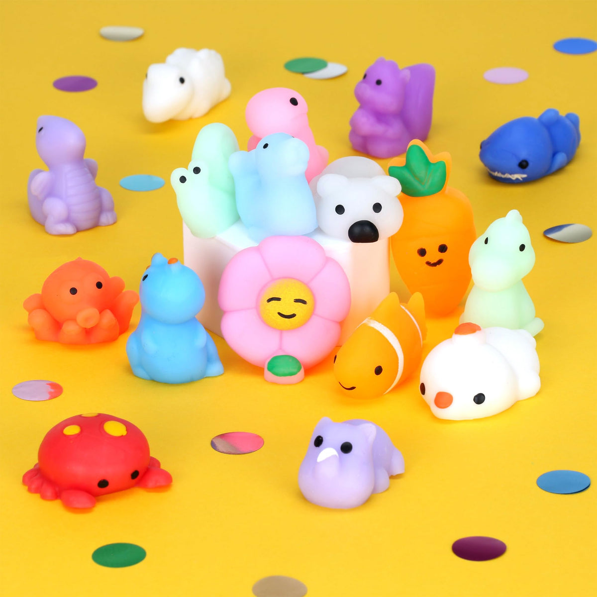 SQUOCHI Mystery Pack 80 blind bags close-up showing a variety of mochi squishies