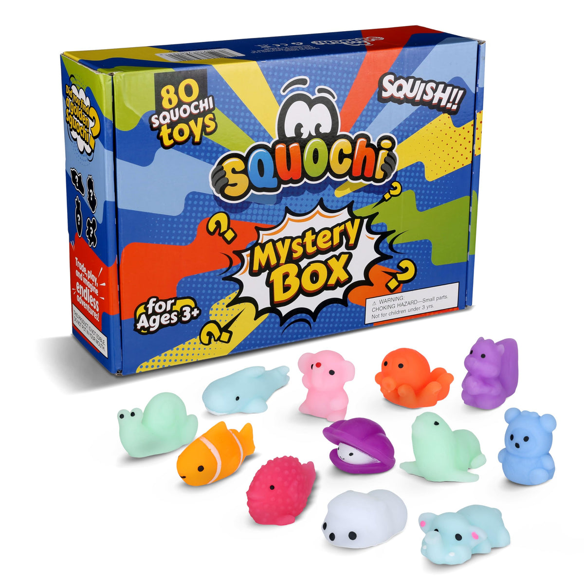 SQUOCHI Mystery Pack box opened revealing blind bags for unboxing excitement