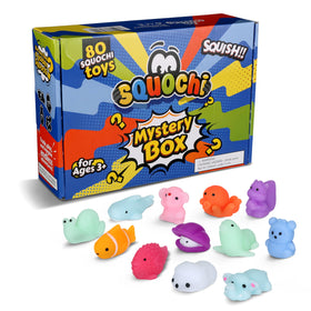SQUOCHI Mystery Pack box opened revealing blind bags for unboxing excitement