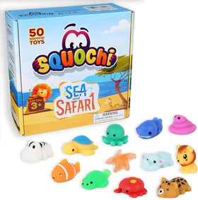 SQUOCHI Sea & Safari tote keeps toys organized for on-the-go play.