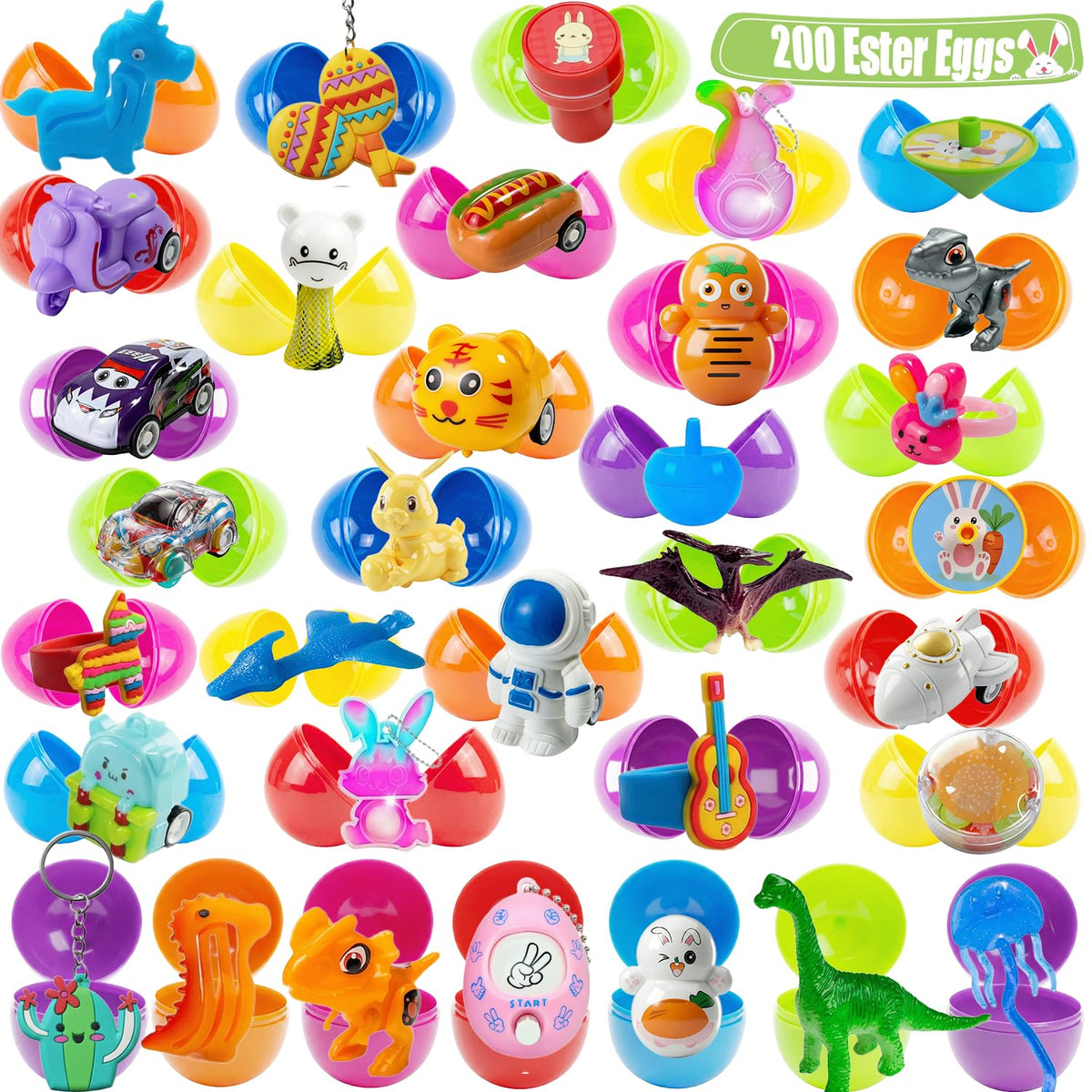 SQZUWIT 200-piece Easter eggs with assorted toys for classroom prizes