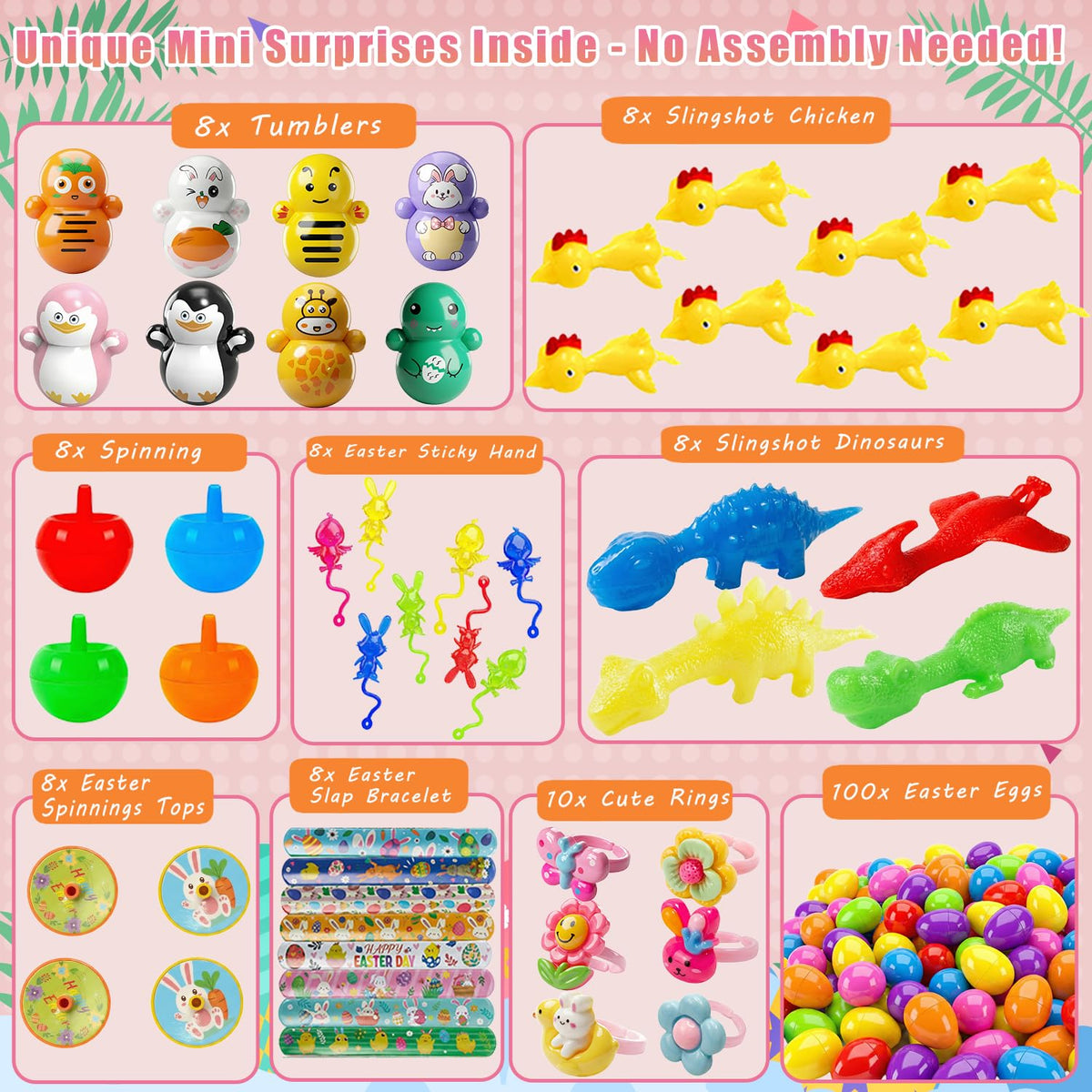 SQZUWIT Easter eggs inside-toys variety with assorted prizes for joyful rewards.