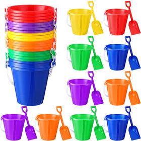 Sratte 18-pack beach buckets shown for durable, colorful sand play at the shore.