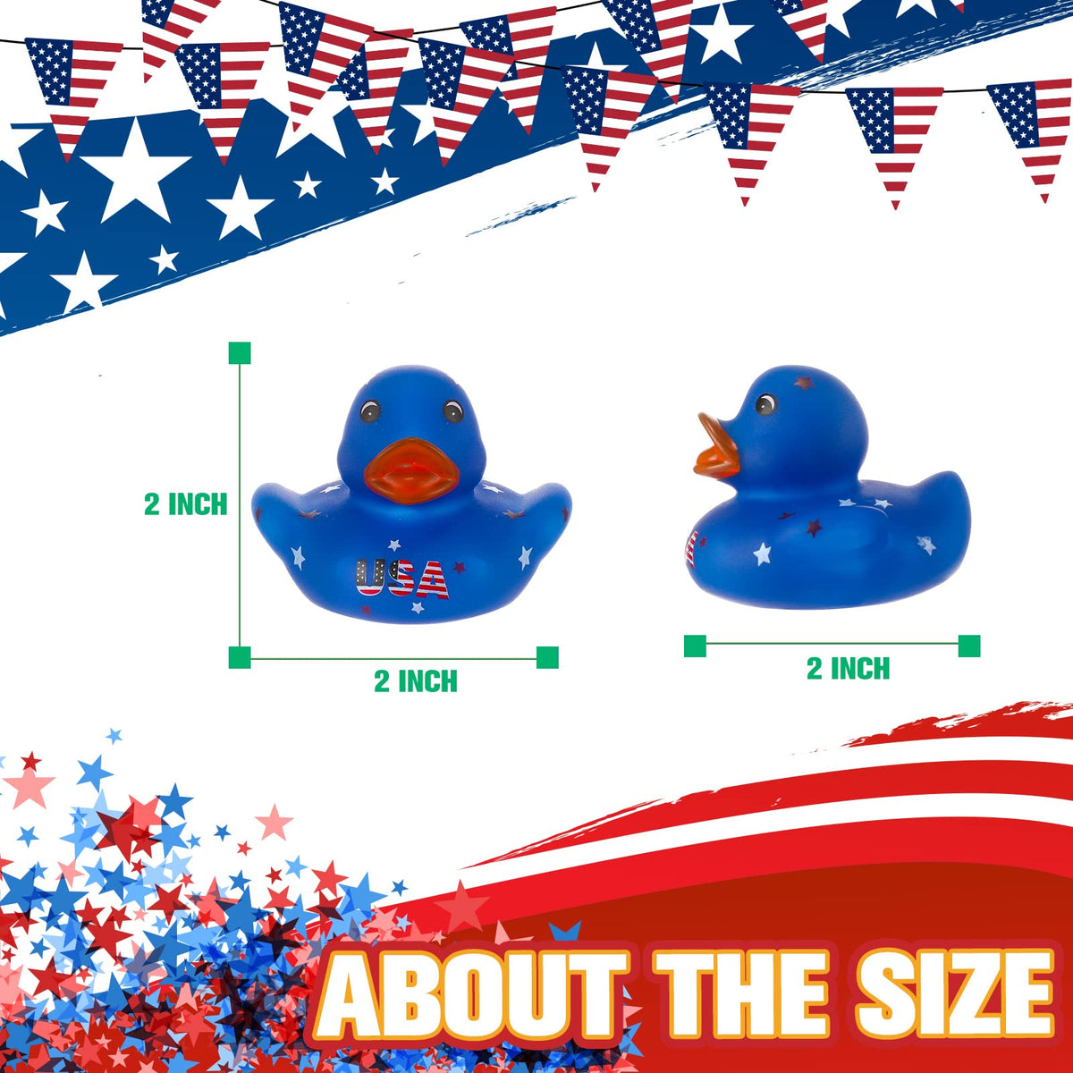 Sratte 4th of July ducks with flag patterns for festive table decor.