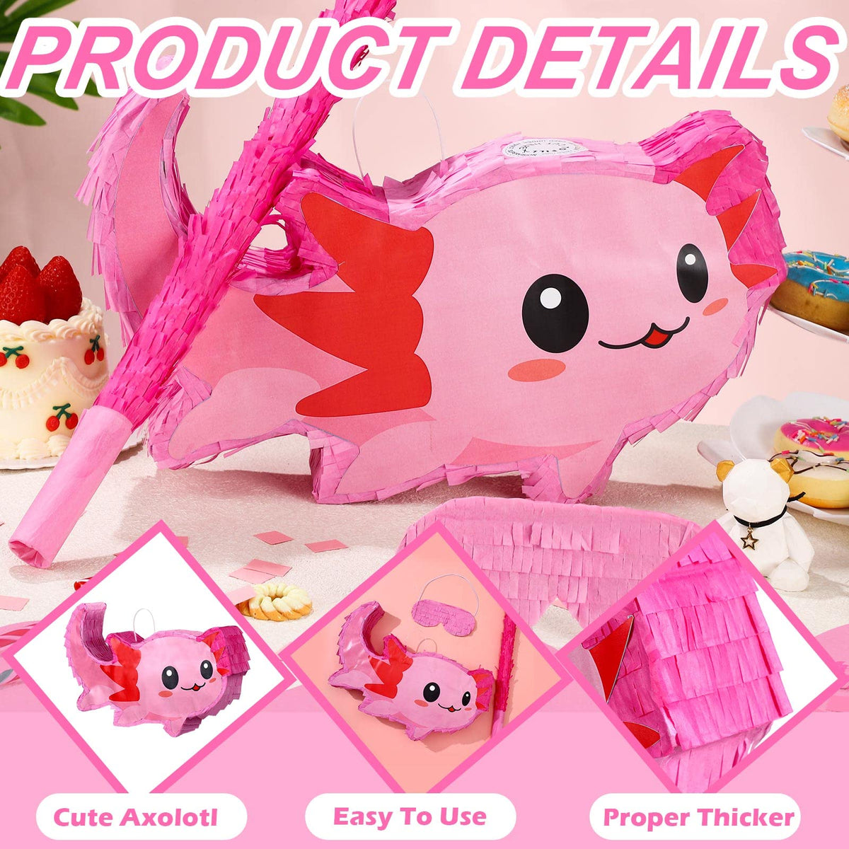 Sratte axolotl pinata thick cardboard material for sturdy hanging.