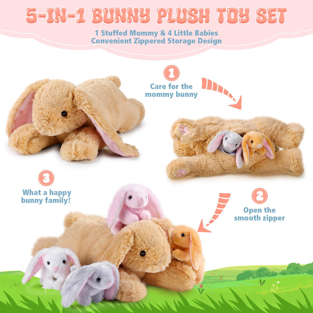 Sratte baby bunny plush 5in, variety styles for imaginative play.