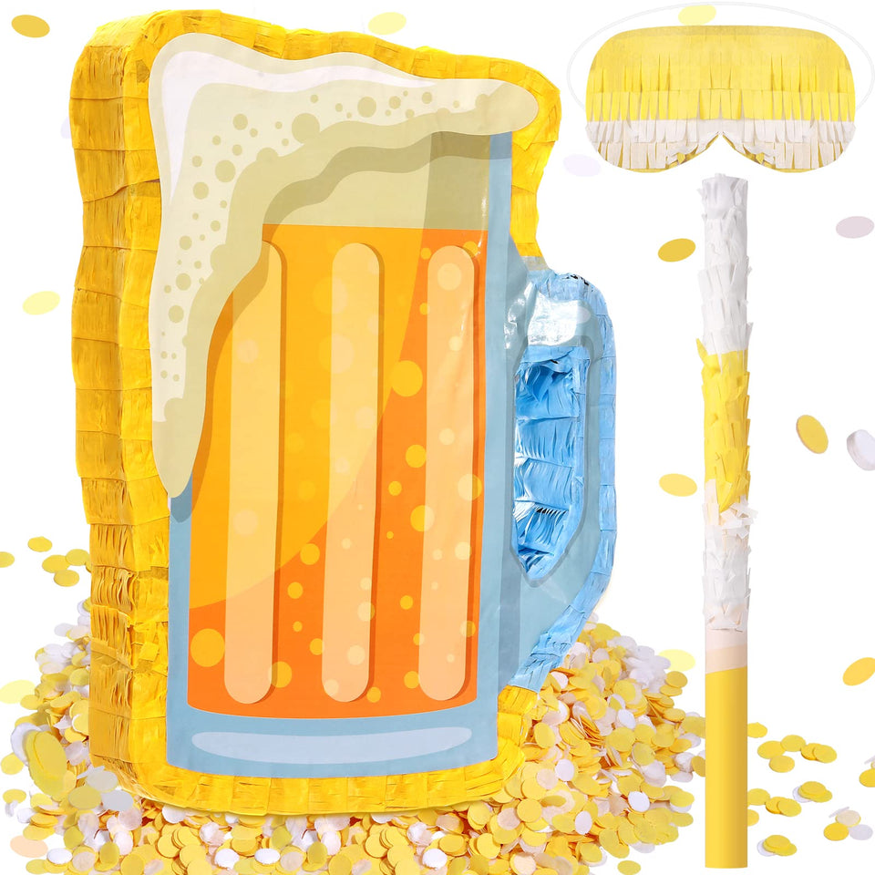 Sratte Beer Pinata hanging decoration with confetti for festive adult party fun.