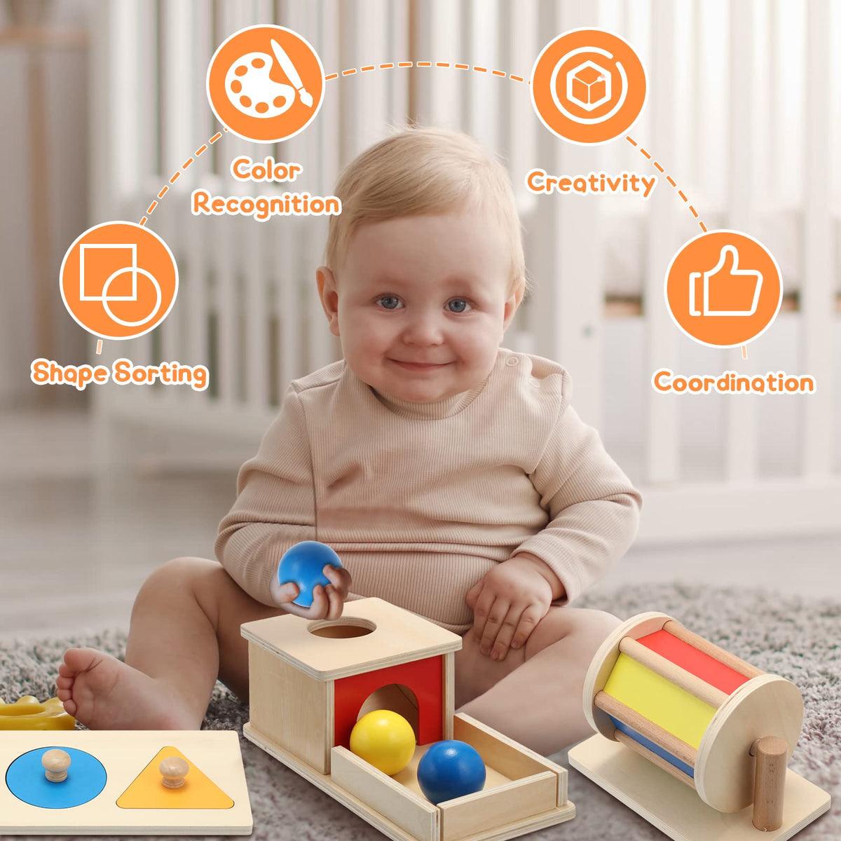 Sratte Child Play Session featuring babies exploring colors and shapes with toys.