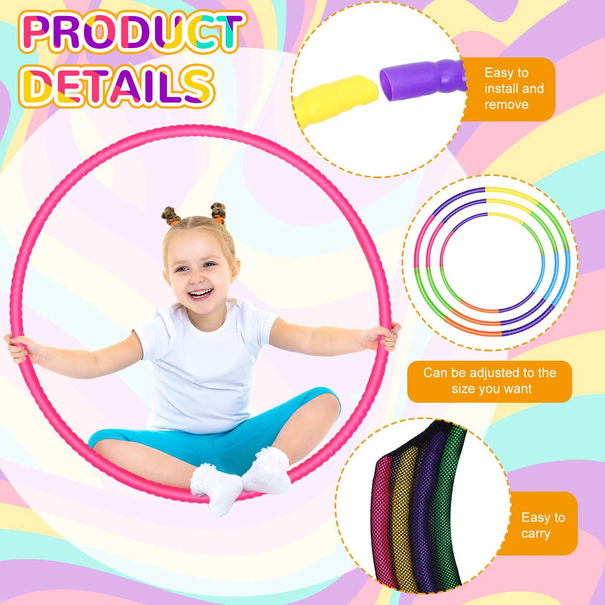 Sratte colorful hoops with removable blocks for space-saving storage and play