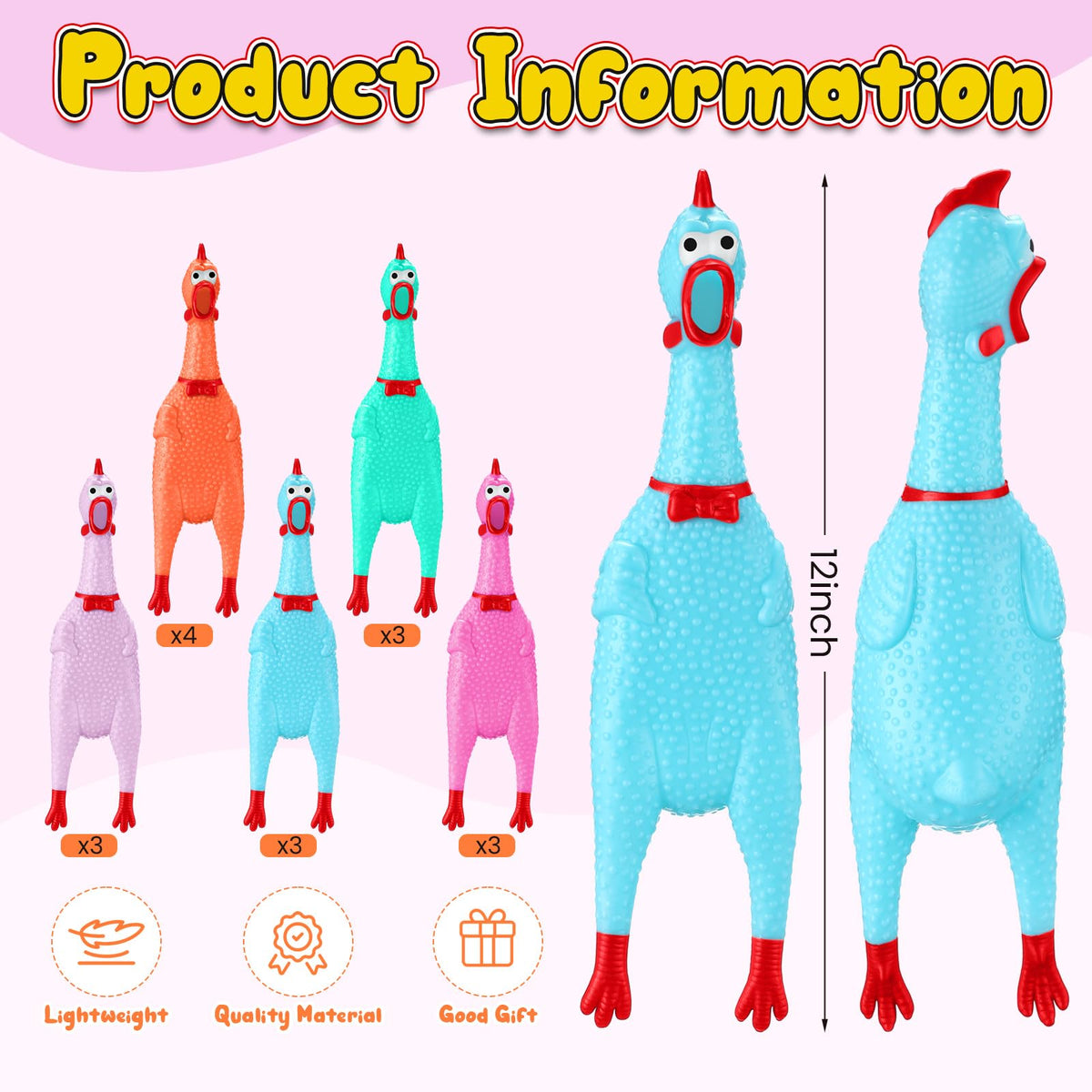 Sratte detachable-head chicken toy makes replacement quick and easy for ongoing fun