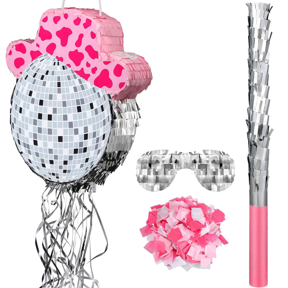 Sratte disco ball pinata with silver hat design, perfect party centerpiece.