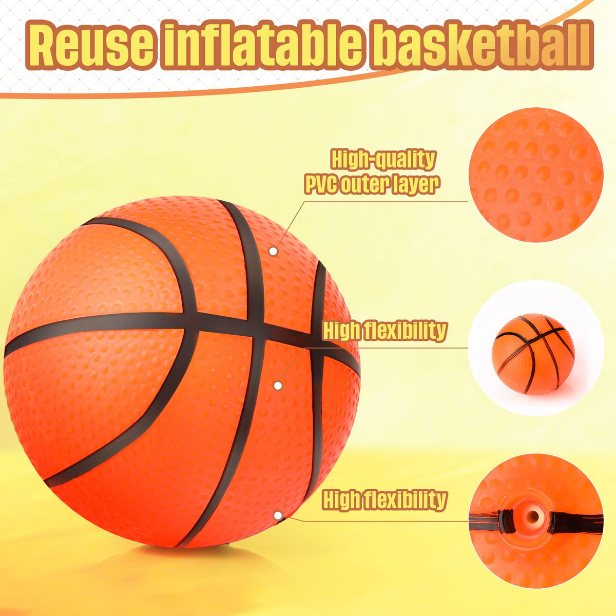 Sratte mini inflatable basketball 4in orange in indoor play settings for group games.