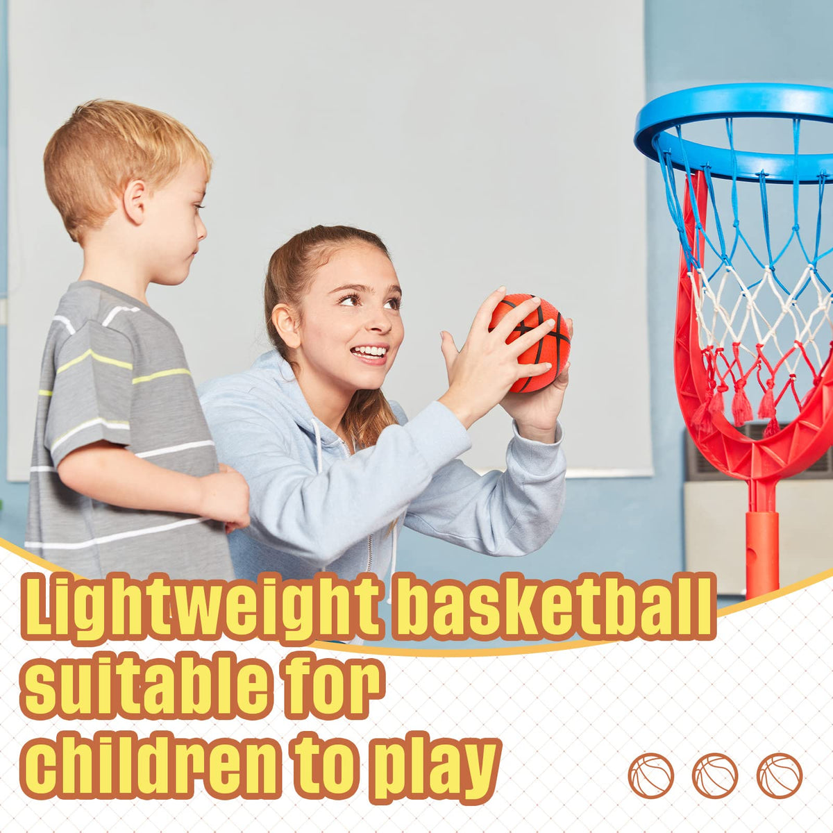 Sratte mini inflatable basketball 4in in kids' hands for easy tossing.