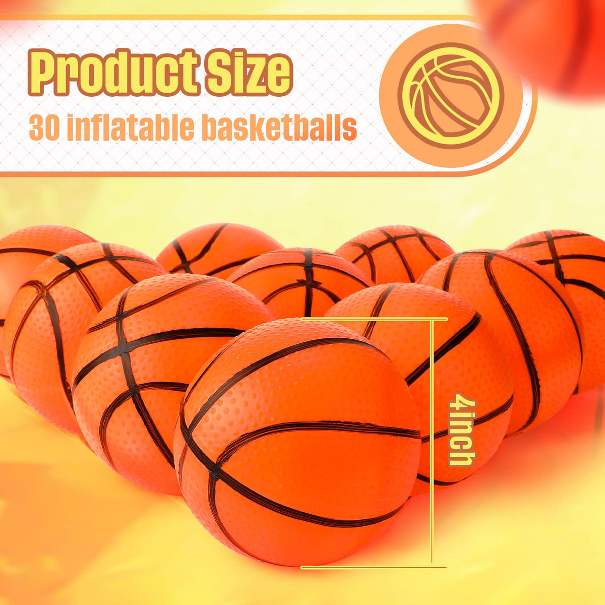 Sratte mini inflatable basketball 4in orange-striped for vibrant party games and activities.