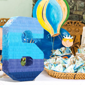 Sratte pinata number 6 gradient blue closeup highlights layered tissue detail for color depth.