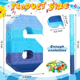 Sratte pinata number 6 gradient blue side view shows durable construction.