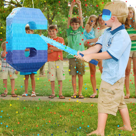 Sratte pinata number 6 gradient blue hanging setup ready to use.