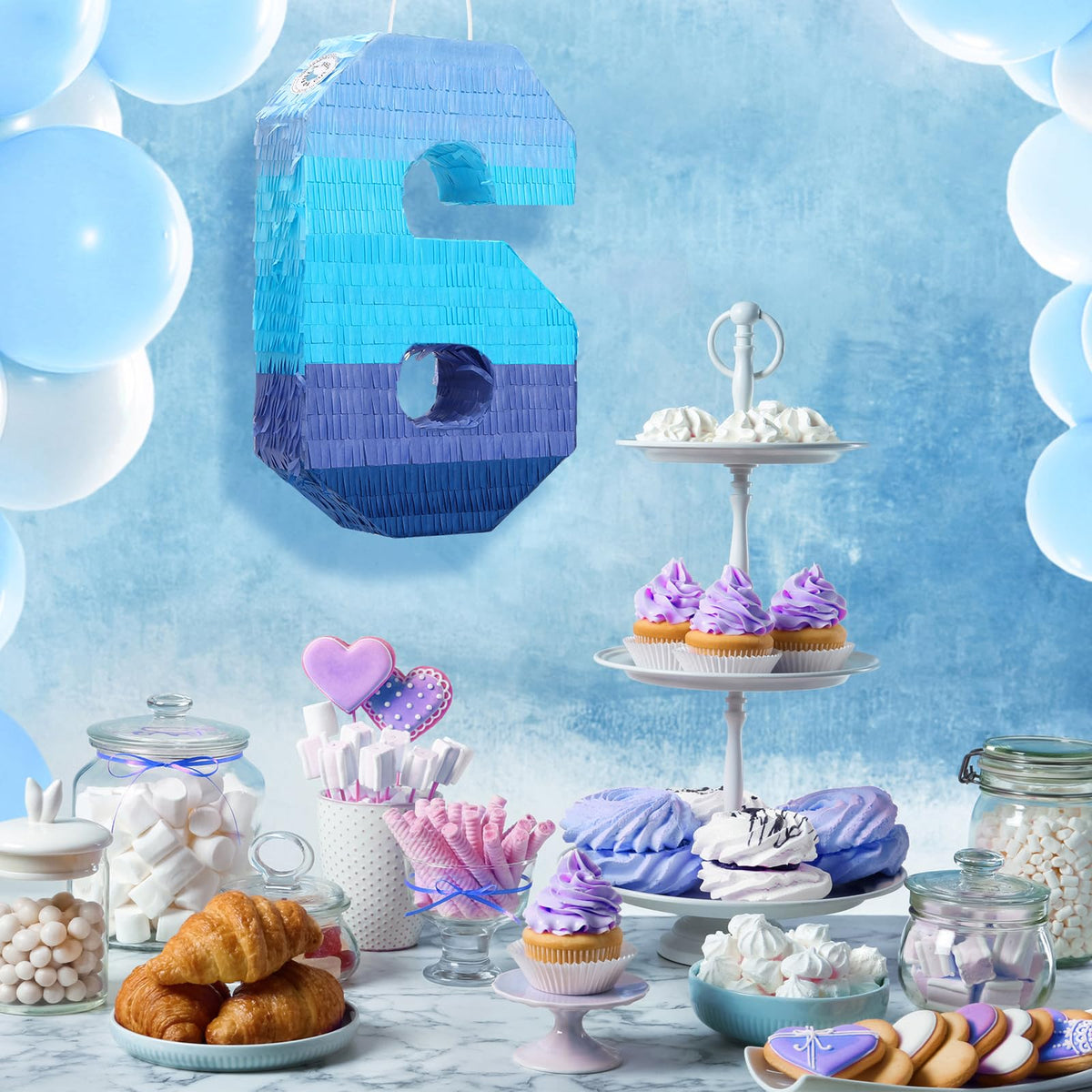 Sratte pinata number 6 party decor gradient blue for celebrations.