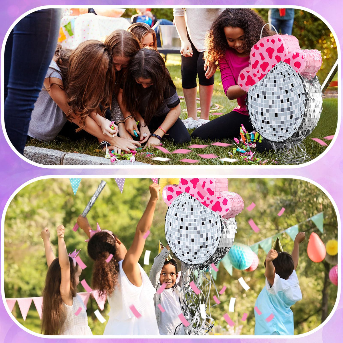 Sratte party setup with disco ball pinata for festive ambience.