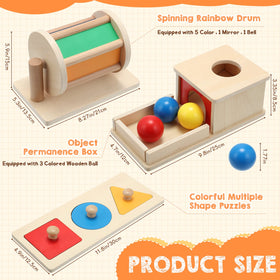 Sratte Object Permanence Box shows a wooden tray and colored balls for exploration.