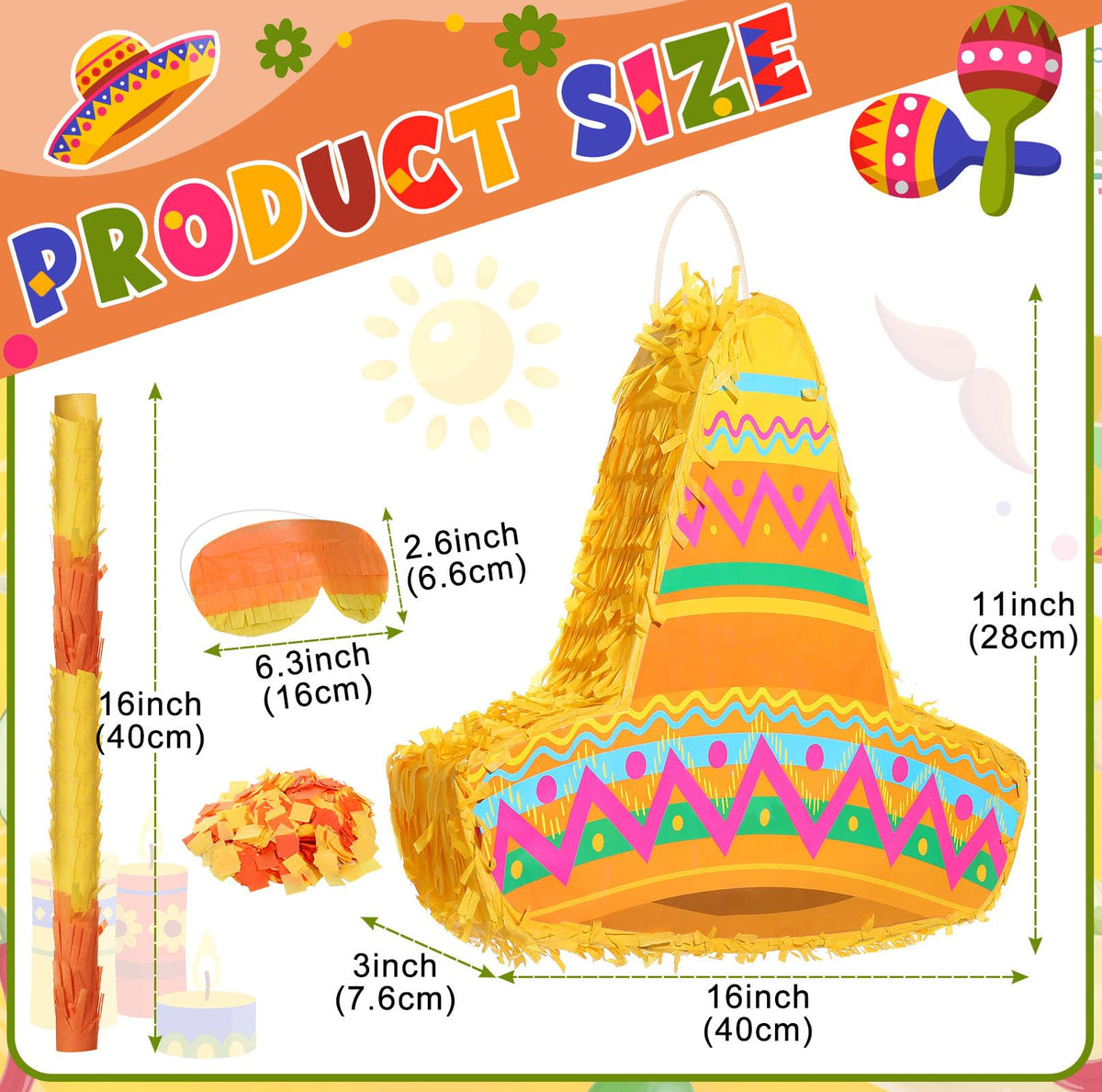 Sratte pinata with blindfold and stick ready for interactive party play