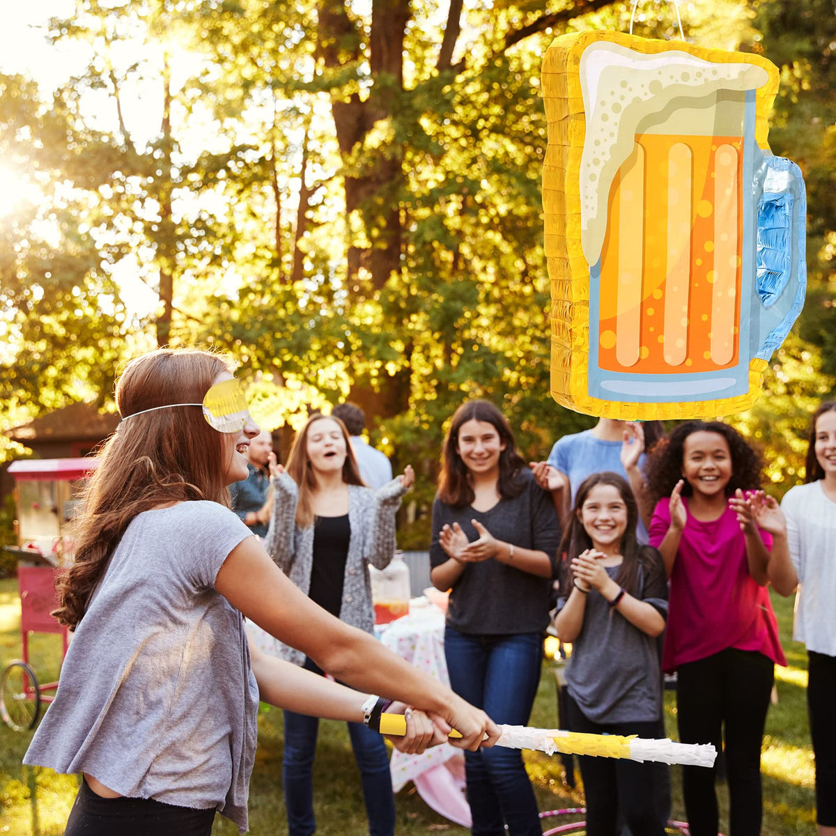 Sratte Beer Pinata with a 16-inch pinata stick for easy striking.