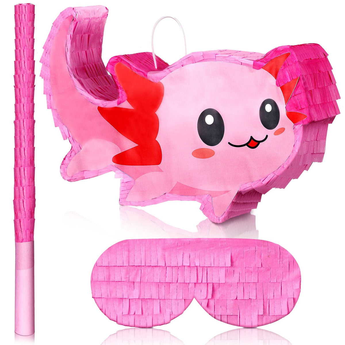 Sratte pink axolotl pinata front view for festive party decor.