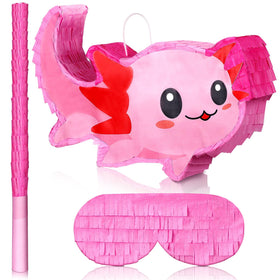 Sratte pink axolotl pinata front view for festive party decor.