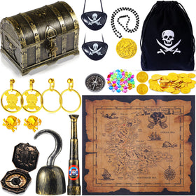 Sratte pirate treasure box prop for immersive treasure hunts at parties.