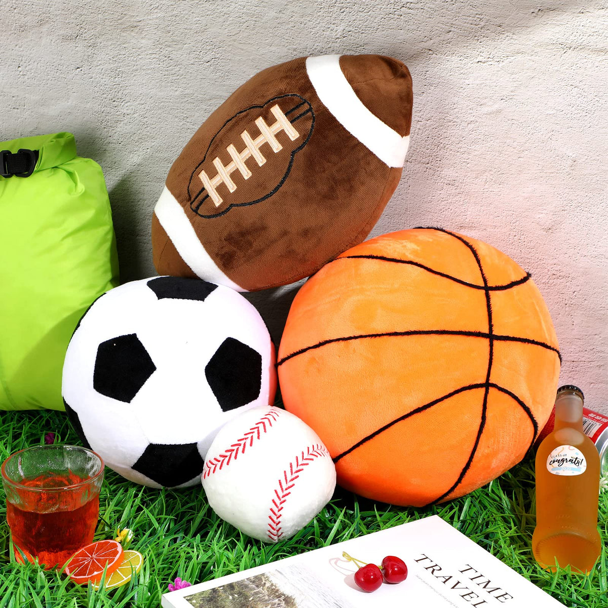 Sratte soft plush throw pillow set, four sporty shapes.