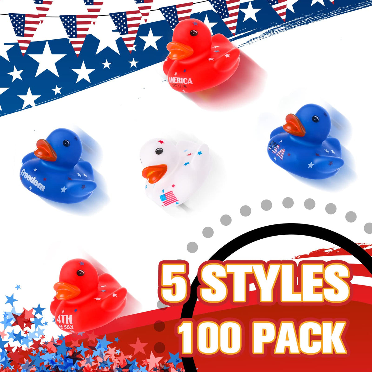 Sratte ducks with colorful stars on the back for visual appeal.