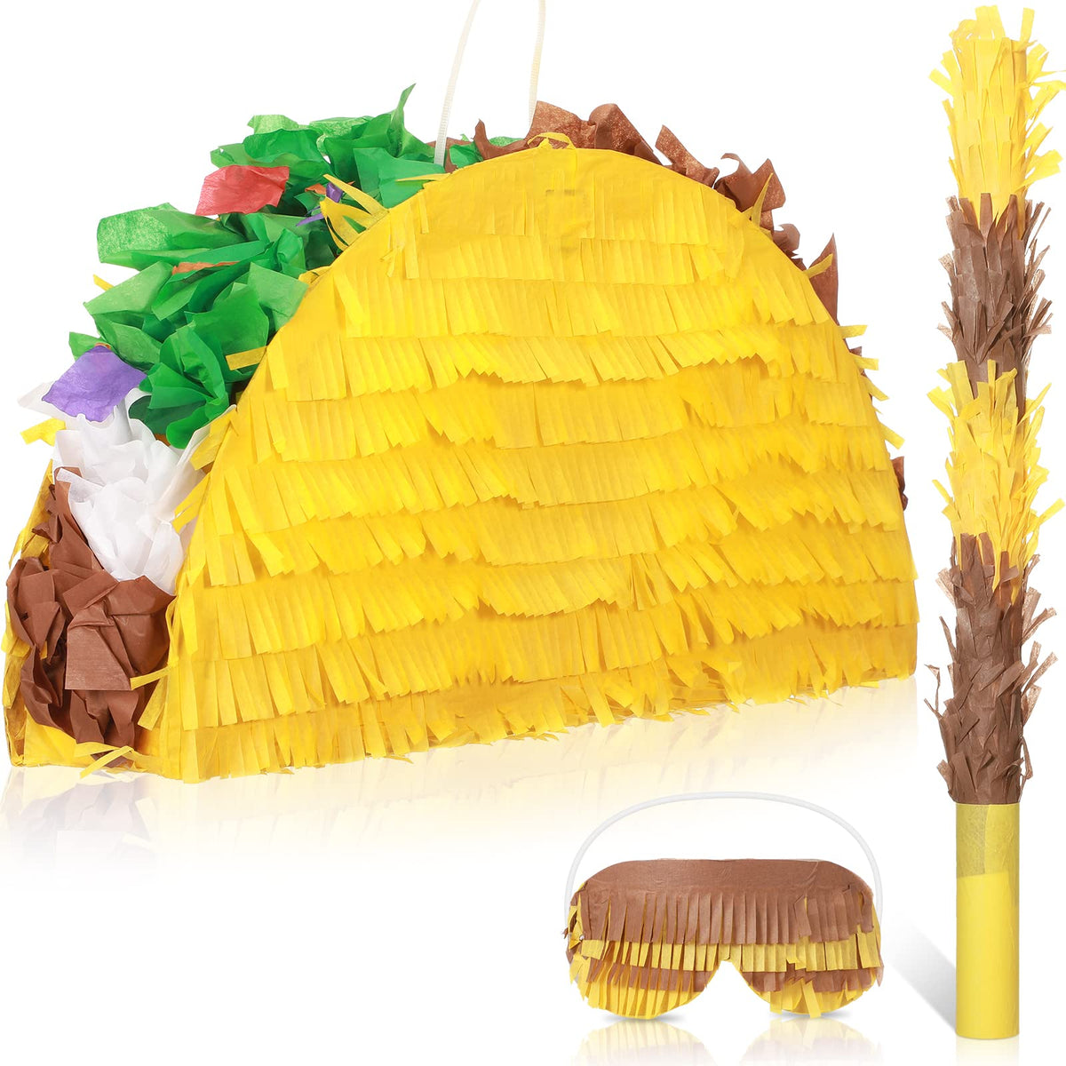 Sratte Taco Piñata decoration with bright tissue layers for festive decor