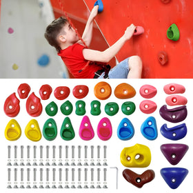 Kids and adults climb using SREHRLY wall holds for active play