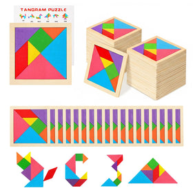 SRENJU SINU Tangram wooden puzzle 30-pack, colorful and tactile play for kids.