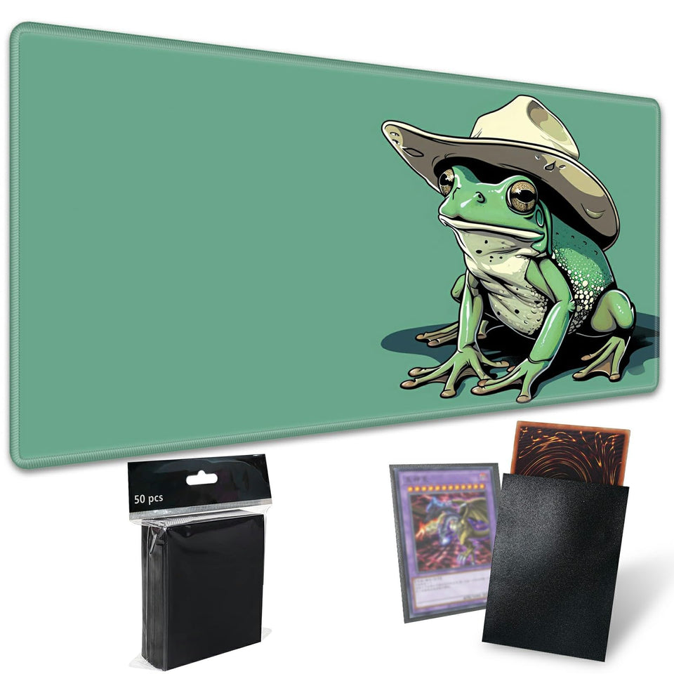 SROJDHFJB TCG playmat with green frog design for smooth, clean play.