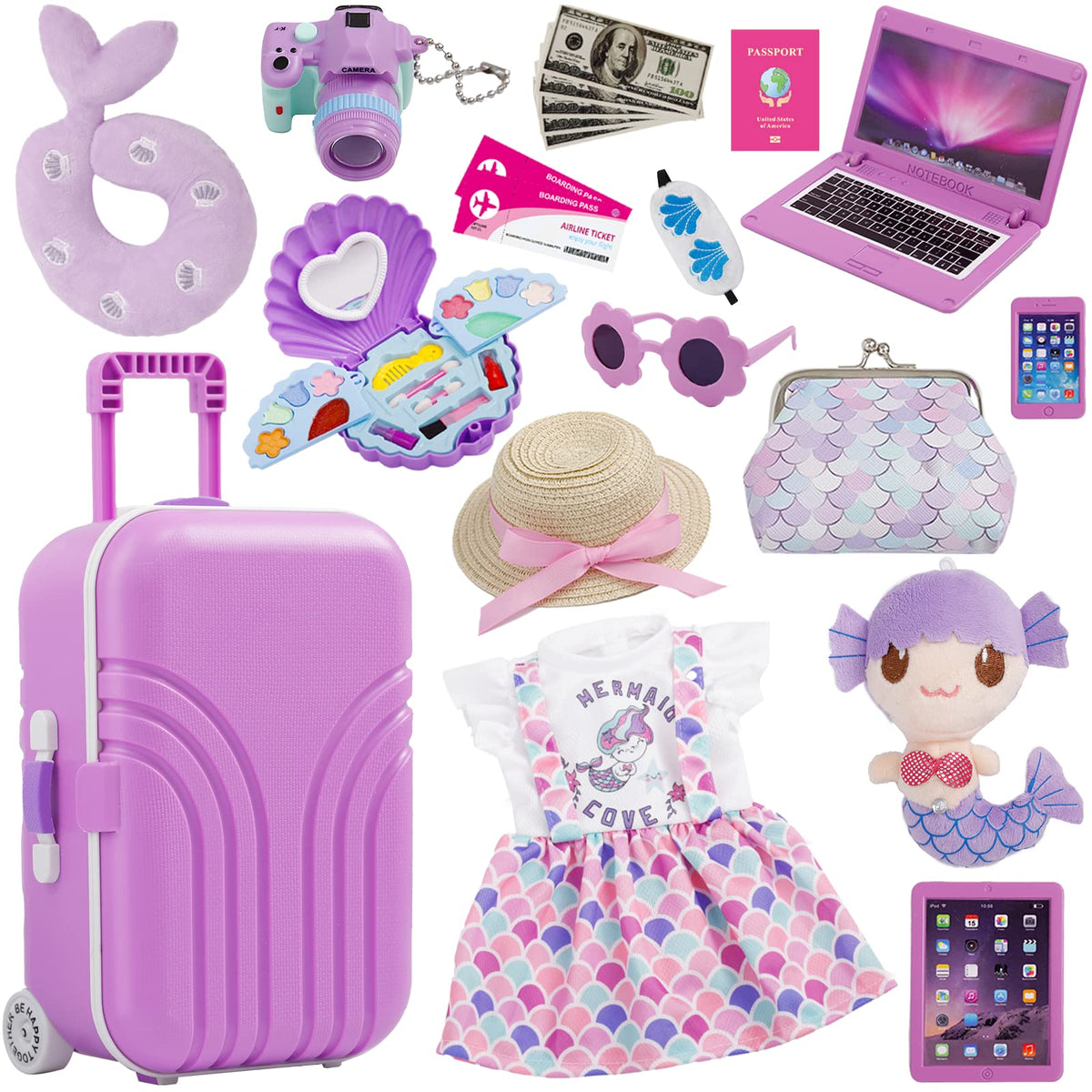 Srua Don mermaid travel case with doll luggage for imaginative play and organization