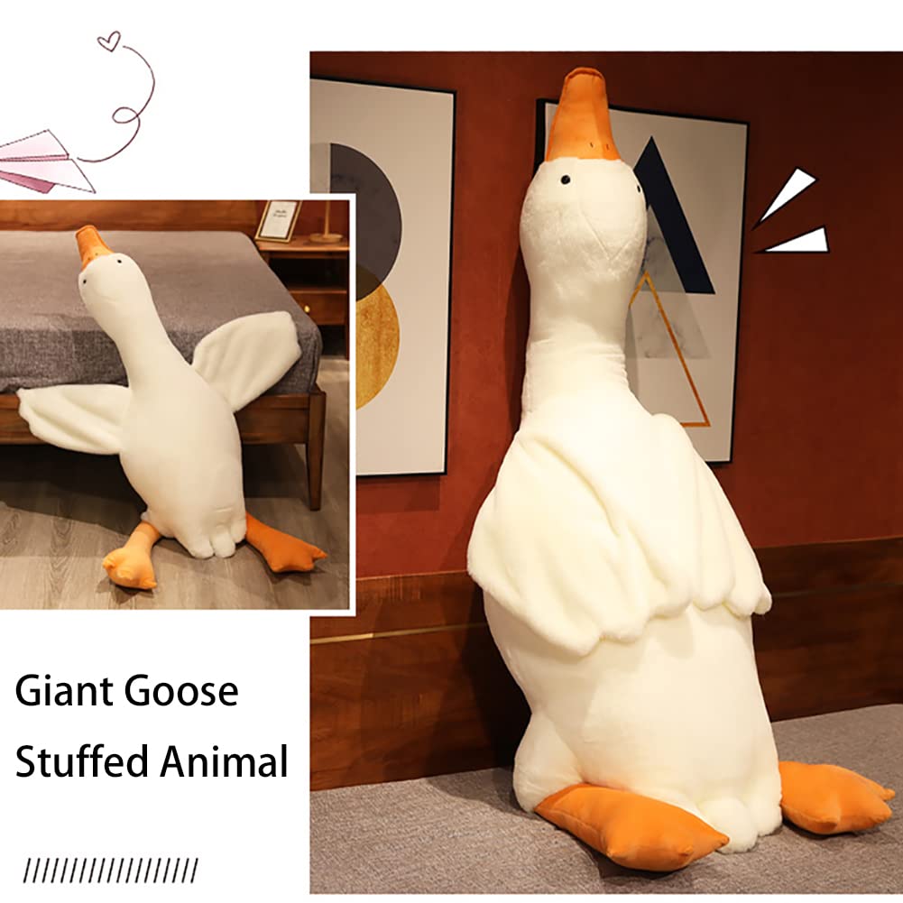 Srutirbo 63-inch goose plush shown on bed for cozy sleeping support.