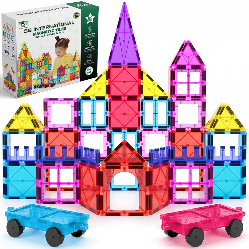 SS INTERNATIONAL magnetic tiles 100-piece set for creative construction and early STEM skills