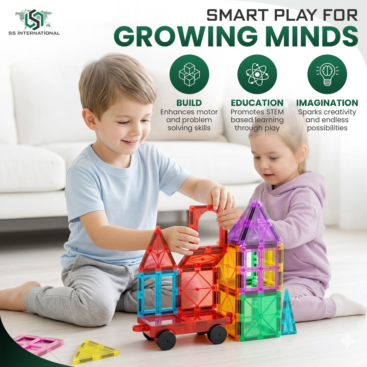 SS INTERNATIONAL magnetic tiles full-size tiles promote easy gripping and stable structures
