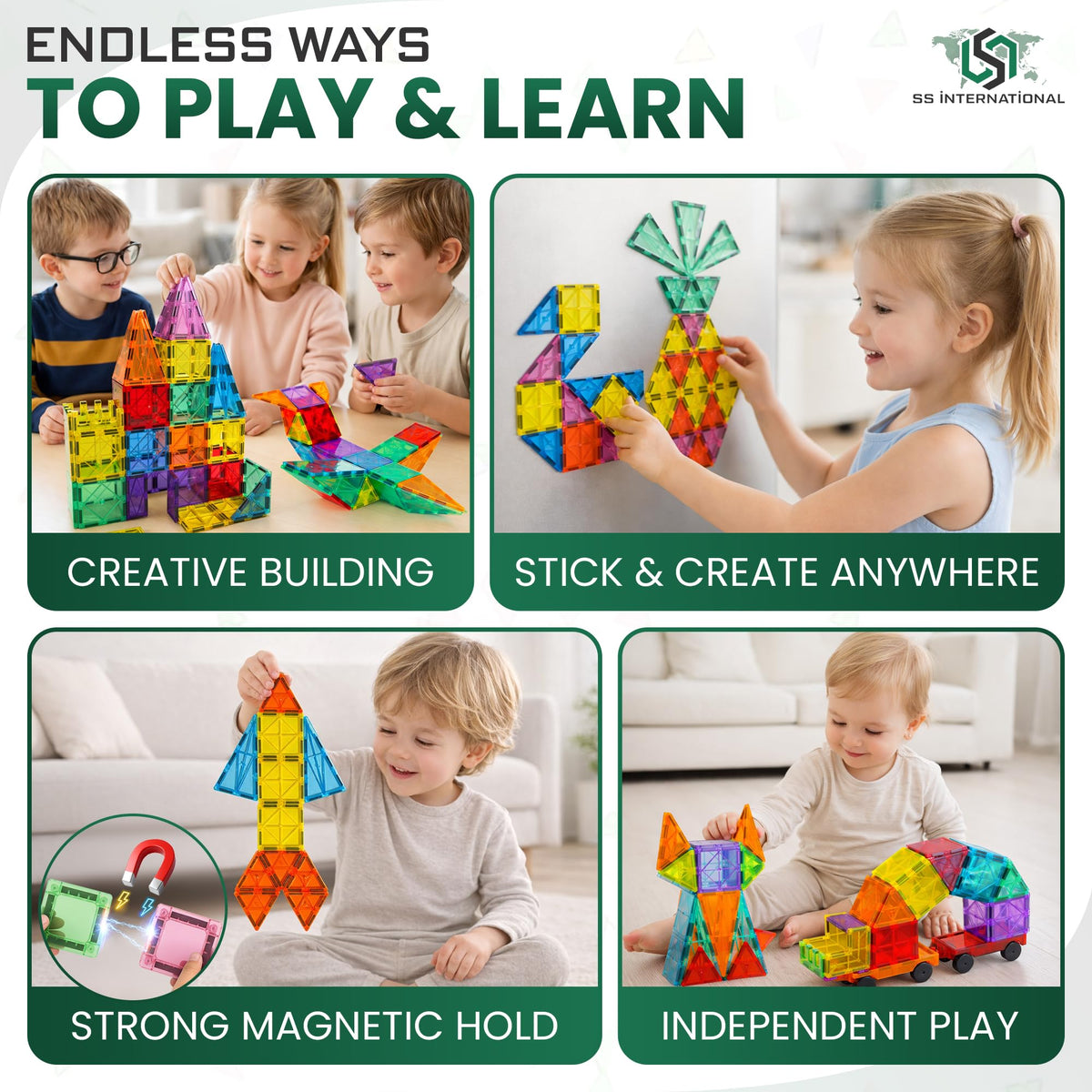 SS INTERNATIONAL magnetic tiles travel-friendly kit ideal for on-the-go learning