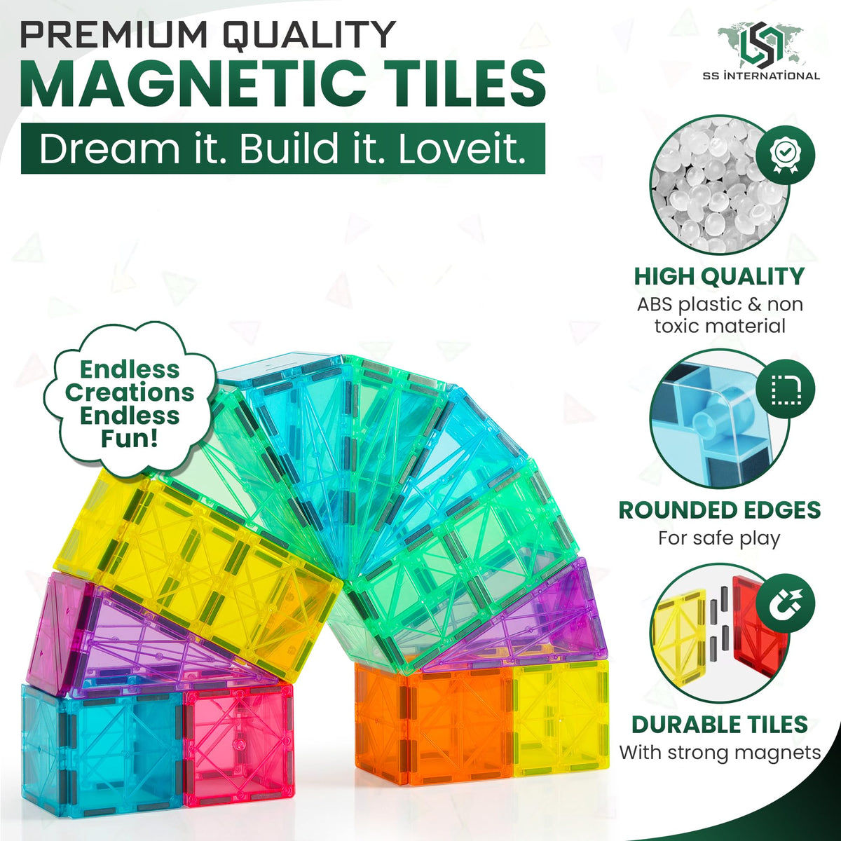 SS INTERNATIONAL magnetic tiles two car bases enable moving vehicle builds and imaginative play