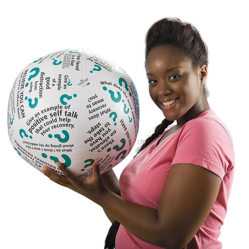 S&S Worldwide Toss 'n Talk-About Addiction Ball deflated for compact storage and transport.