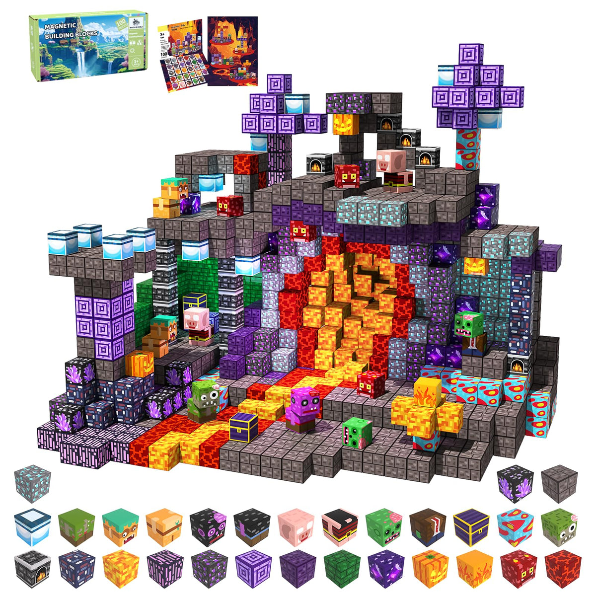 SSAWER 100-piece magnetic blocks set for creative, screen-free play and building skills.