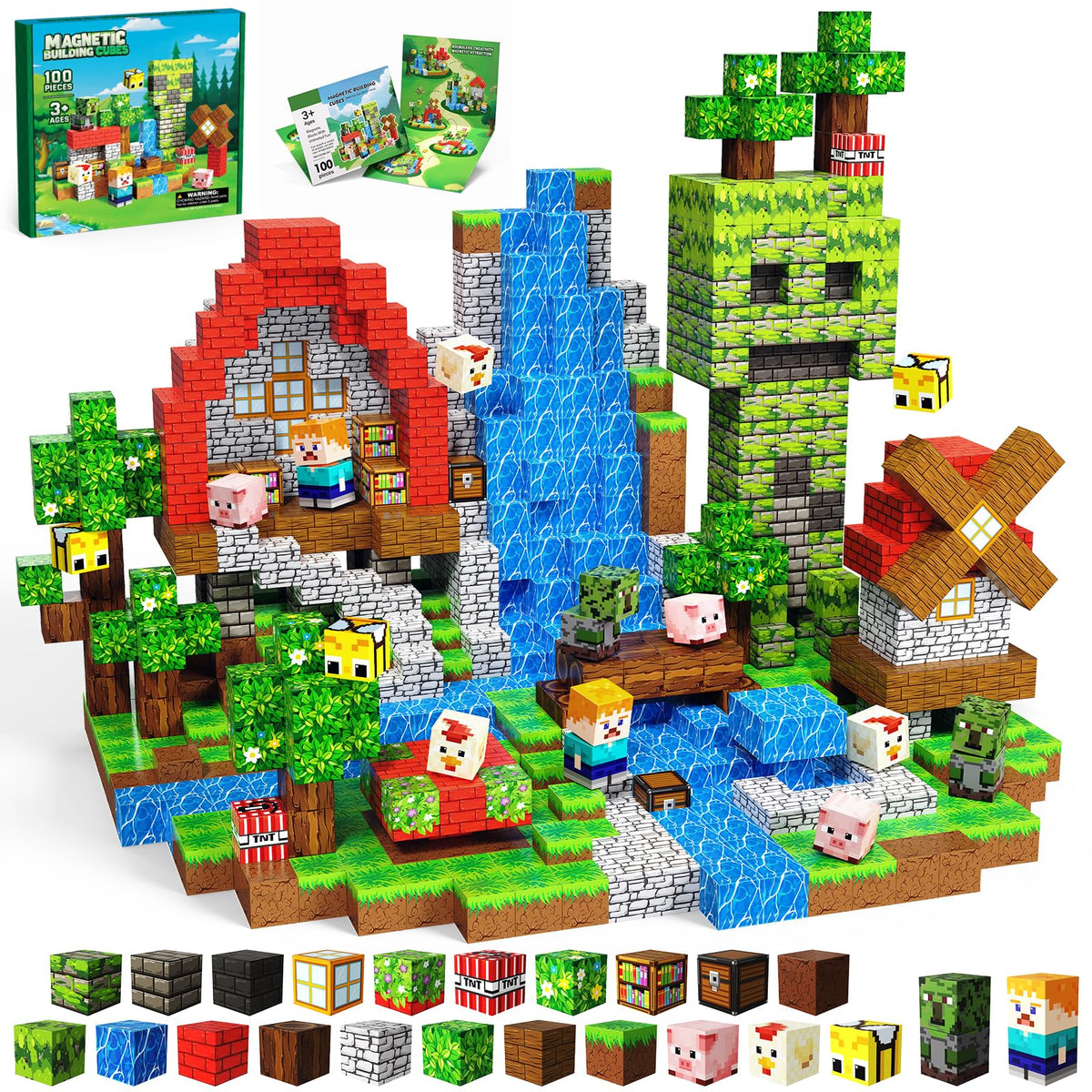 SSAWER magnetic blocks 100pc cubes for creative building and STEM play