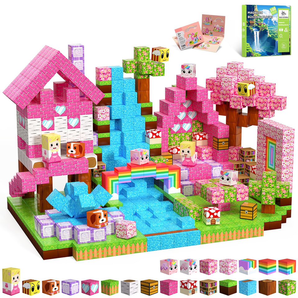 SSAWER magnetic blocks 100pcs — colorful cubes that support imaginative construction and hand-eye coordination.
