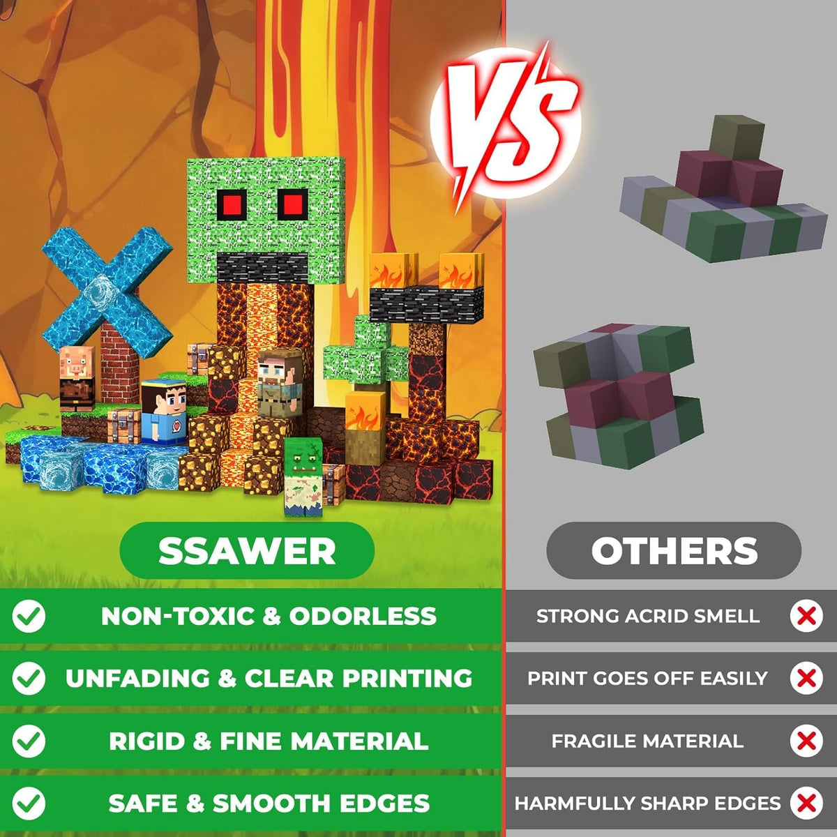 SSAWER magnetic blocks use premium ABS for safe, durable play