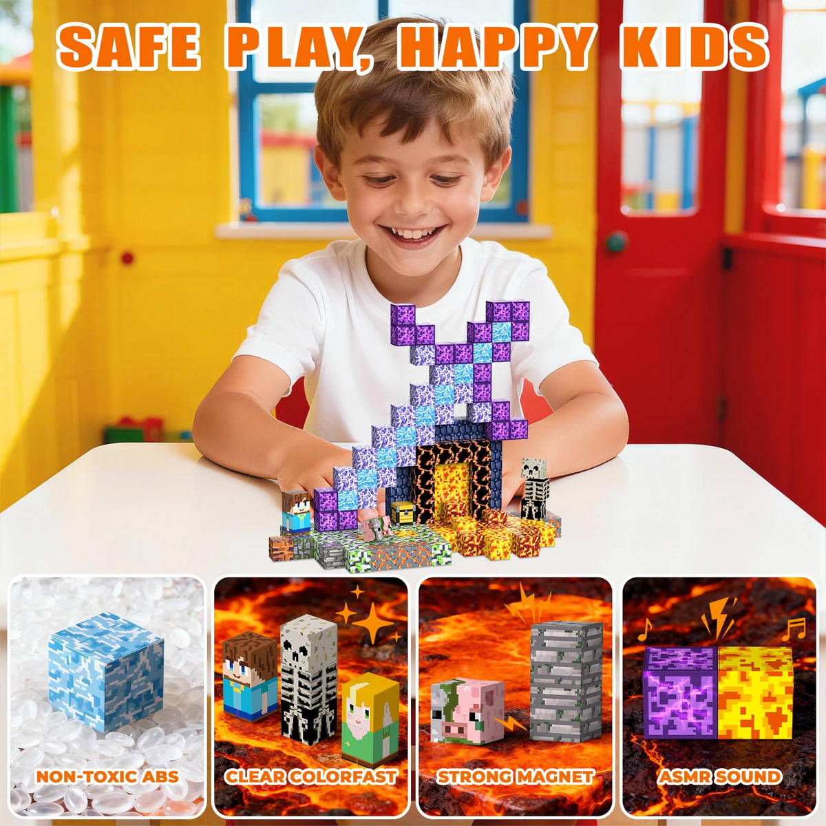 SSAWER Magnetic Blocks building tower scene demonstrates spatial reasoning through hands-on activity.